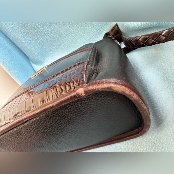 Brighton Leather Handbag with Front Zip Organizer Black/Brown Vintage Bag - Picture 10 of 12